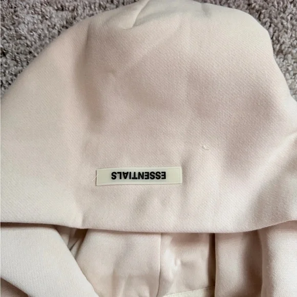 Essentials Men's Cream Hoodie with Black Logo - Picture 6 of 7